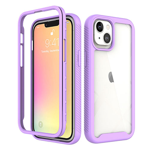 Ultra-thin Silicone Gel Soft Matte Finish Front and Back Case 360 Degrees Cover for Apple iPhone 14 Purple