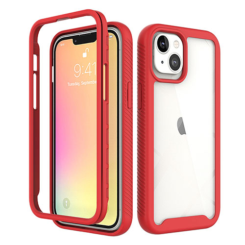 Ultra-thin Silicone Gel Soft Matte Finish Front and Back Case 360 Degrees Cover for Apple iPhone 14 Red