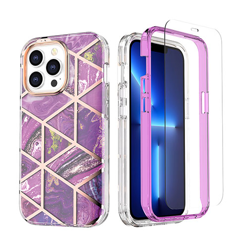 Ultra-thin Silicone Gel Soft Matte Finish Front and Back Case 360 Degrees Cover YJ3 for Apple iPhone 13 Pro Max Purple