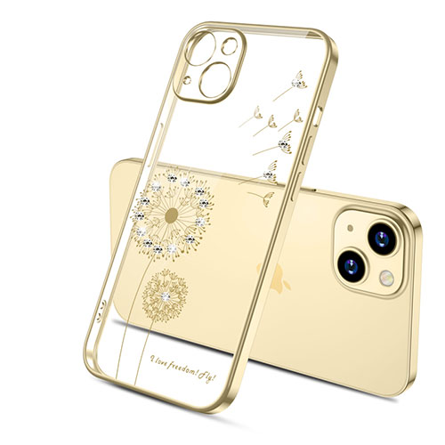 Ultra-thin Transparent Flowers Soft Case Cover for Apple iPhone 13 Gold