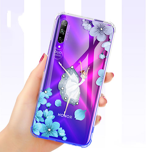 Ultra-thin Transparent Flowers Soft Case Cover for Huawei Honor 9X Pro Blue