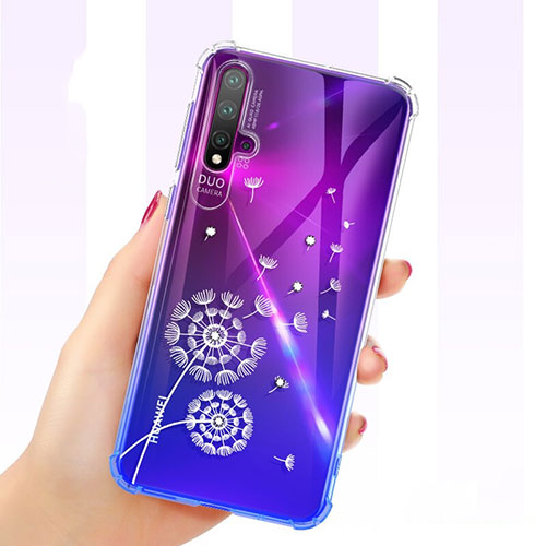 Ultra-thin Transparent Flowers Soft Case Cover for Huawei Nova 5 White