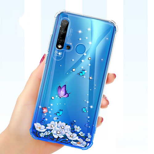 Ultra-thin Transparent Flowers Soft Case Cover for Huawei Nova 5i Purple