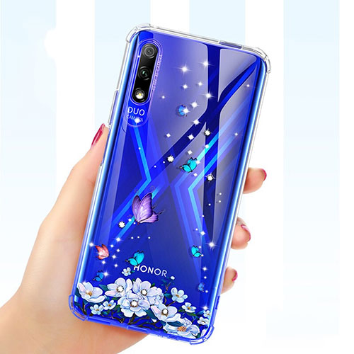 Ultra-thin Transparent Flowers Soft Case Cover for Huawei Y9 Prime (2019) Purple