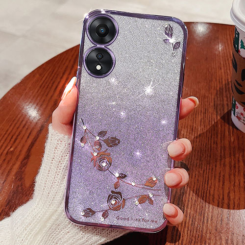 Ultra-thin Transparent Flowers Soft Case Cover for Oppo A38 Purple