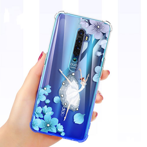 Ultra-thin Transparent Flowers Soft Case Cover for Oppo Reno2 White