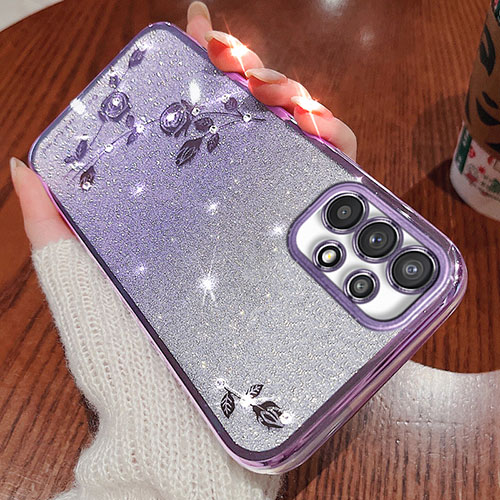 Ultra-thin Transparent Flowers Soft Case Cover for Samsung Galaxy A32 4G Purple