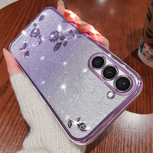 Ultra-thin Transparent Flowers Soft Case Cover for Samsung Galaxy S22 Plus 5G Purple