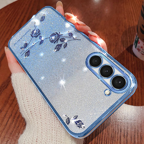 Ultra-thin Transparent Flowers Soft Case Cover for Samsung Galaxy S25 Plus 5G Blue