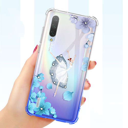 Ultra-thin Transparent Flowers Soft Case Cover for Xiaomi Mi A3 Purple