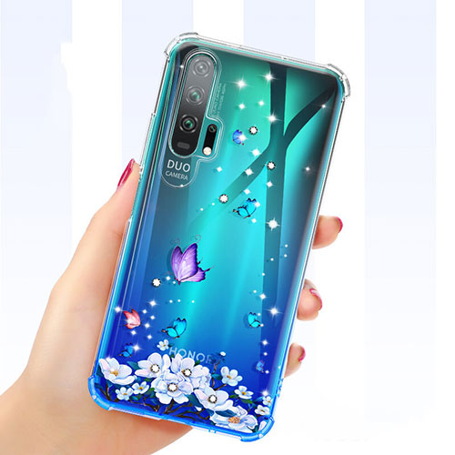 Ultra-thin Transparent Flowers Soft Case Cover K01 for Huawei Honor 20 Pro Blue