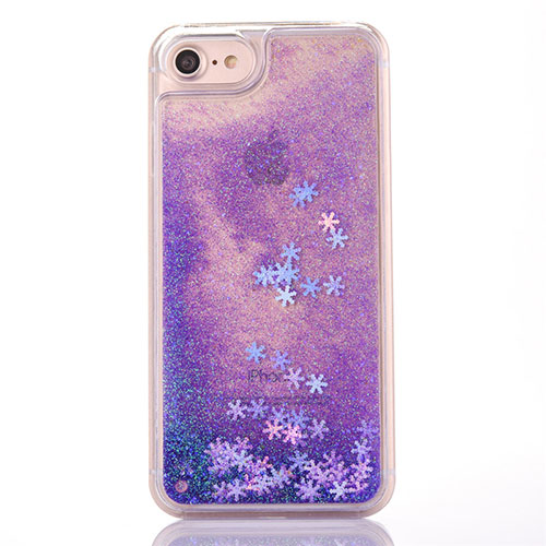 Ultra-thin Transparent Flowers Soft Case Cover T01 for Apple iPhone 7 Purple