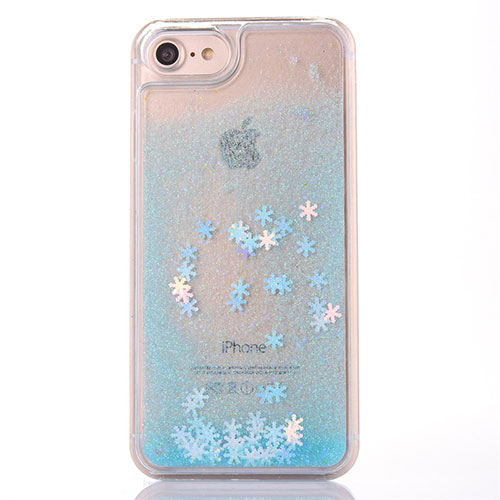 Ultra-thin Transparent Flowers Soft Case Cover T01 for Apple iPhone 7 Sky Blue