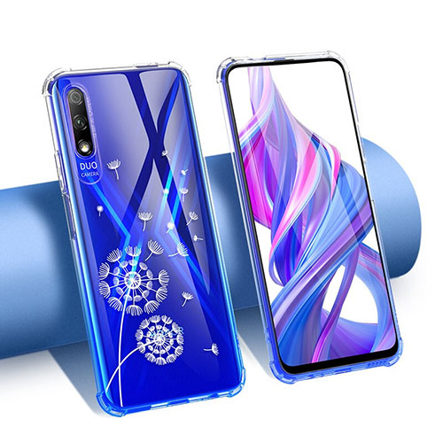 Ultra-thin Transparent Flowers Soft Case Cover T01 for Huawei Honor 9X Blue