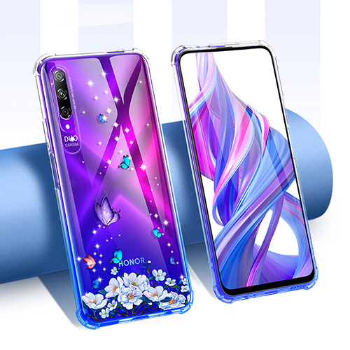 Ultra-thin Transparent Flowers Soft Case Cover T01 for Huawei P Smart Pro (2019) Purple