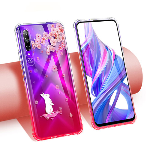 Ultra-thin Transparent Flowers Soft Case Cover T01 for Huawei P Smart Pro (2019) Red