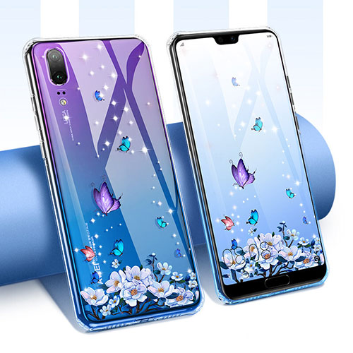 Ultra-thin Transparent Flowers Soft Case Cover T01 for Huawei P20 Purple