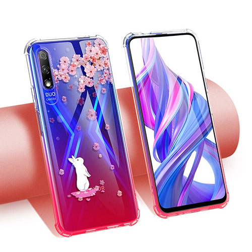 Ultra-thin Transparent Flowers Soft Case Cover T01 for Huawei Y9 Prime (2019) Red