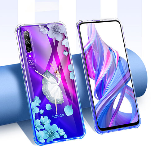 Ultra-thin Transparent Flowers Soft Case Cover T01 for Huawei Y9s Blue