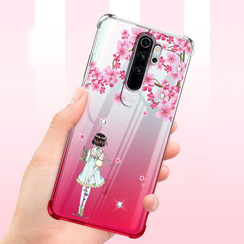 Ultra-thin Transparent Flowers Soft Case Cover T01 for Xiaomi Redmi Note 8 Pro Red