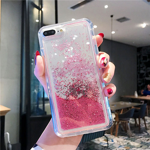 Ultra-thin Transparent Flowers Soft Case Cover T02 for Apple iPhone 7 Plus Red