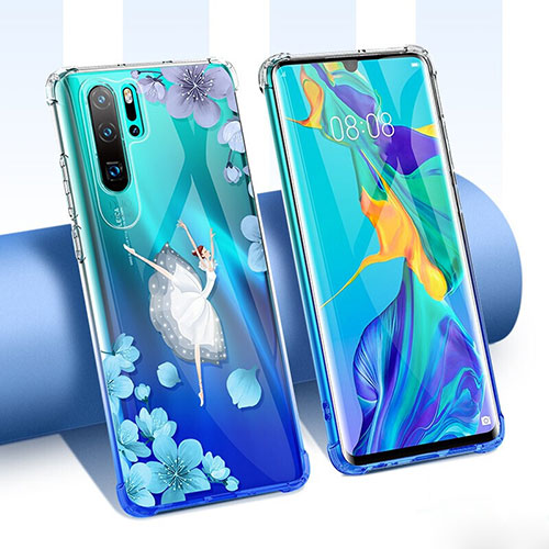 Ultra-thin Transparent Flowers Soft Case Cover T02 for Huawei P30 Pro New Edition Blue