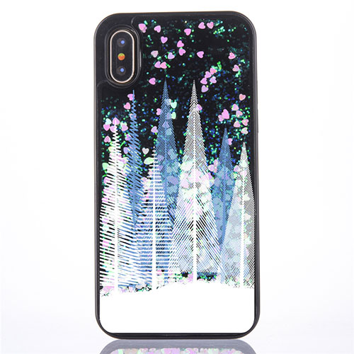 Ultra-thin Transparent Flowers Soft Case Cover T09 for Apple iPhone Xs Sky Blue