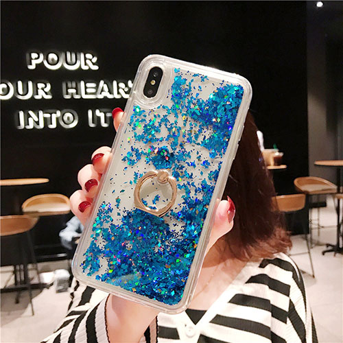 Ultra-thin Transparent Flowers Soft Case Cover T25 for Apple iPhone Xs Blue