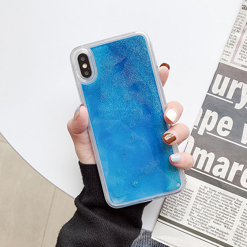 Ultra-thin Transparent Flowers Soft Case Cover Z03 for Apple iPhone Xs Sky Blue