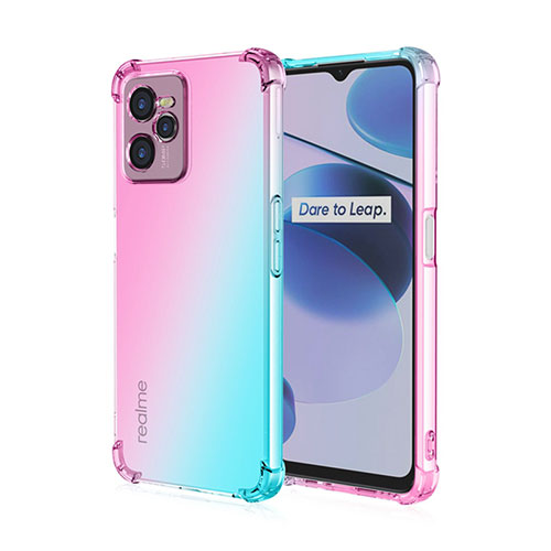 Ultra-thin Transparent Gel Gradient Soft Case Cover for Realme C35 Cyan