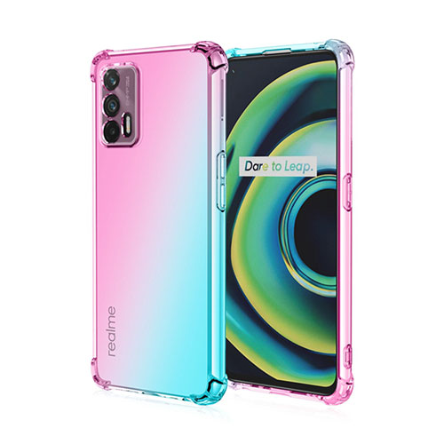 Ultra-thin Transparent Gel Gradient Soft Case Cover for Realme GT 5G Cyan