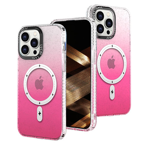 Ultra-thin Transparent Gel Gradient Soft Case Cover with Mag-Safe Magnetic for Apple iPhone 15 Pro Hot Pink