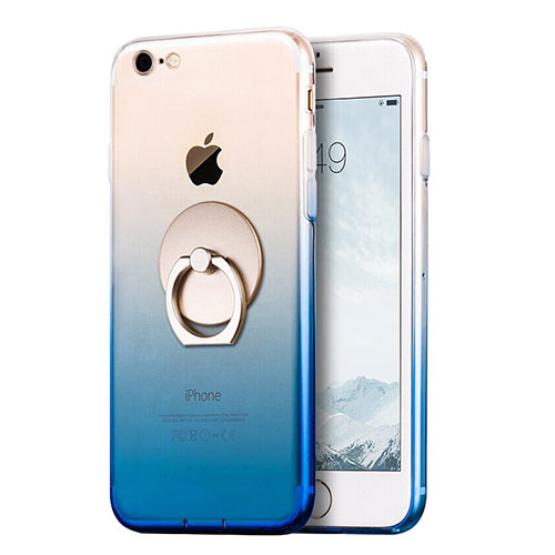 Ultra-thin Transparent Gel Gradient Soft Case with Finger Ring Stand for Apple iPhone 8 Blue