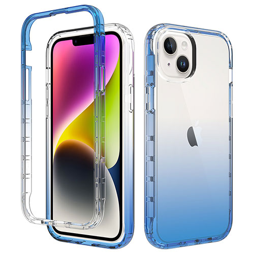 Ultra-thin Transparent Gel Gradient Soft Matte Finish Front and Back Case 360 Degrees Cover for Apple iPhone 14 Plus Blue