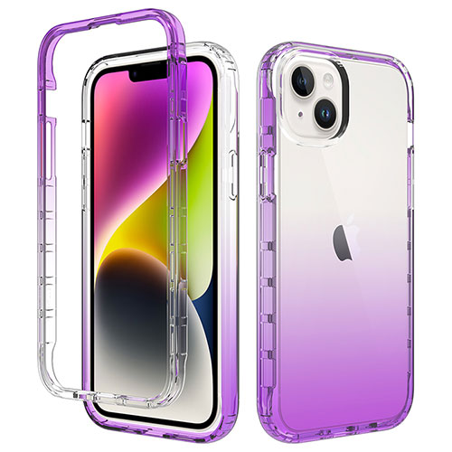 Ultra-thin Transparent Gel Gradient Soft Matte Finish Front and Back Case 360 Degrees Cover for Apple iPhone 14 Purple