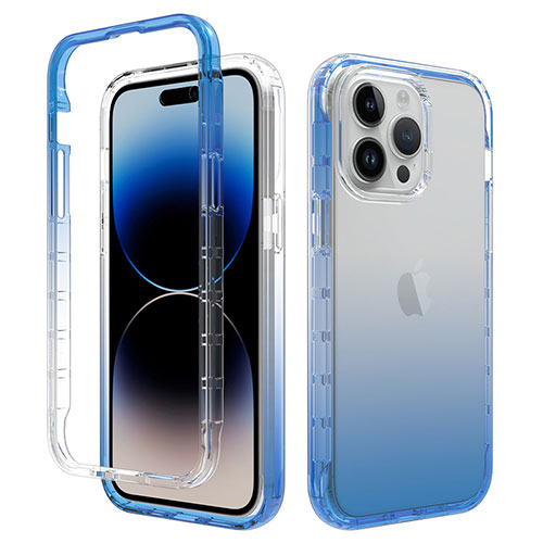 Ultra-thin Transparent Gel Gradient Soft Matte Finish Front and Back Case 360 Degrees Cover for Apple iPhone 16 Pro Blue