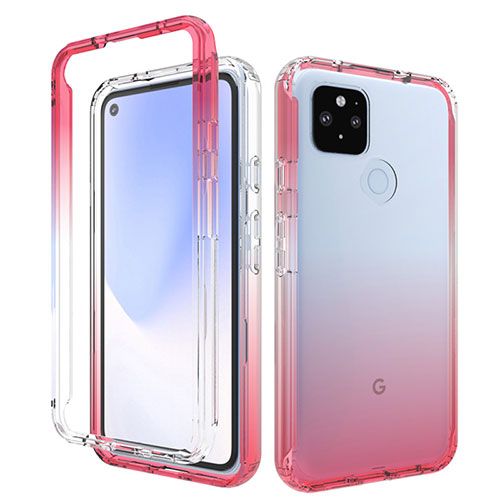 Ultra-thin Transparent Gel Gradient Soft Matte Finish Front and Back Case 360 Degrees Cover for Google Pixel 5 XL 5G Red