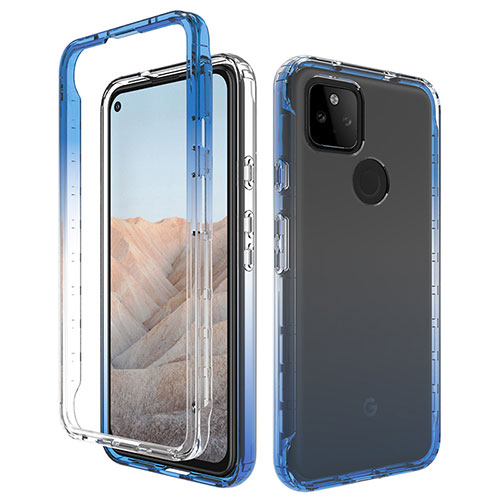 Ultra-thin Transparent Gel Gradient Soft Matte Finish Front and Back Case 360 Degrees Cover for Google Pixel 5a 5G Blue