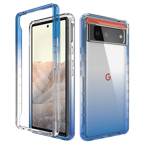 Ultra-thin Transparent Gel Gradient Soft Matte Finish Front and Back Case 360 Degrees Cover for Google Pixel 6 5G Blue