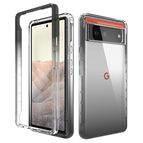 Ultra-thin Transparent Gel Gradient Soft Matte Finish Front and Back Case 360 Degrees Cover for Google Pixel 6 5G Dark Gray