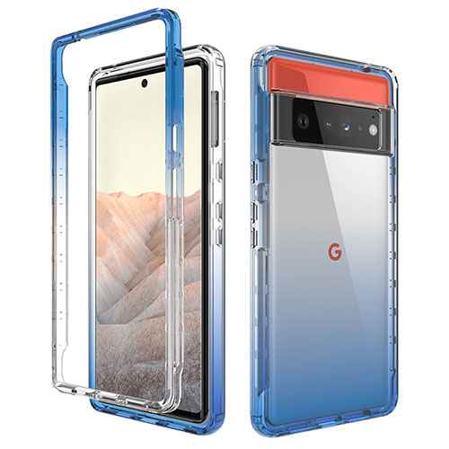 Ultra-thin Transparent Gel Gradient Soft Matte Finish Front and Back Case 360 Degrees Cover for Google Pixel 6 Pro 5G Blue