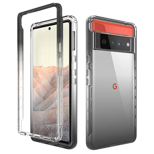 Ultra-thin Transparent Gel Gradient Soft Matte Finish Front and Back Case 360 Degrees Cover for Google Pixel 6 Pro 5G Dark Gray