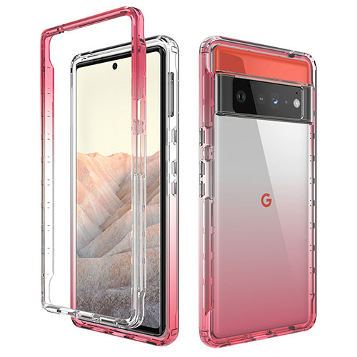 Ultra-thin Transparent Gel Gradient Soft Matte Finish Front and Back Case 360 Degrees Cover for Google Pixel 6 Pro 5G Red