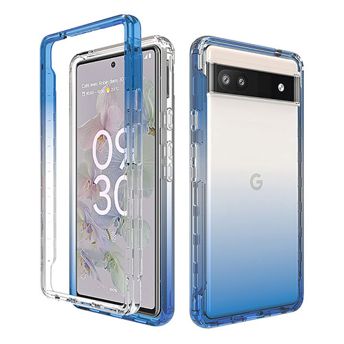 Ultra-thin Transparent Gel Gradient Soft Matte Finish Front and Back Case 360 Degrees Cover for Google Pixel 6a 5G Blue