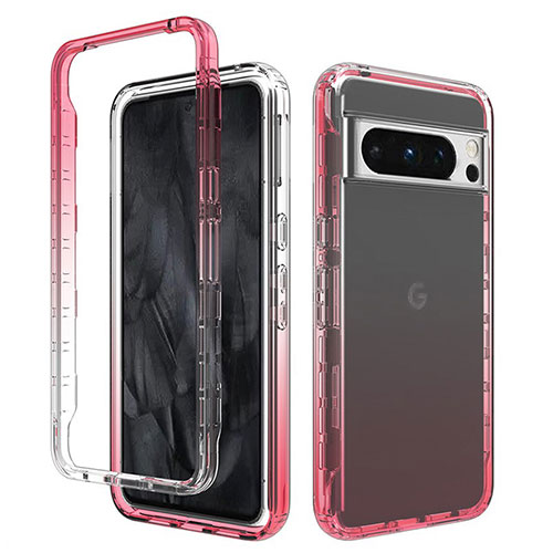Ultra-thin Transparent Gel Gradient Soft Matte Finish Front and Back Case 360 Degrees Cover for Google Pixel 8 Pro 5G Red