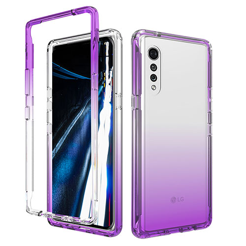 Ultra-thin Transparent Gel Gradient Soft Matte Finish Front and Back Case 360 Degrees Cover for LG Velvet 5G Purple