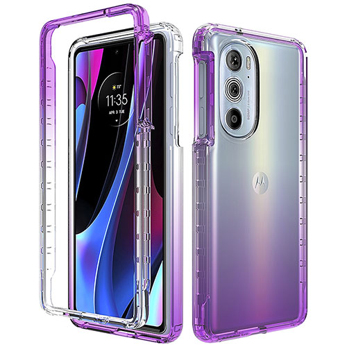 Ultra-thin Transparent Gel Gradient Soft Matte Finish Front and Back Case 360 Degrees Cover for Motorola Moto Edge 30 Pro 5G Purple