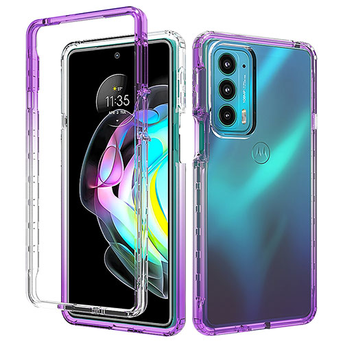 Ultra-thin Transparent Gel Gradient Soft Matte Finish Front and Back Case 360 Degrees Cover for Motorola Moto Edge Lite 5G Purple