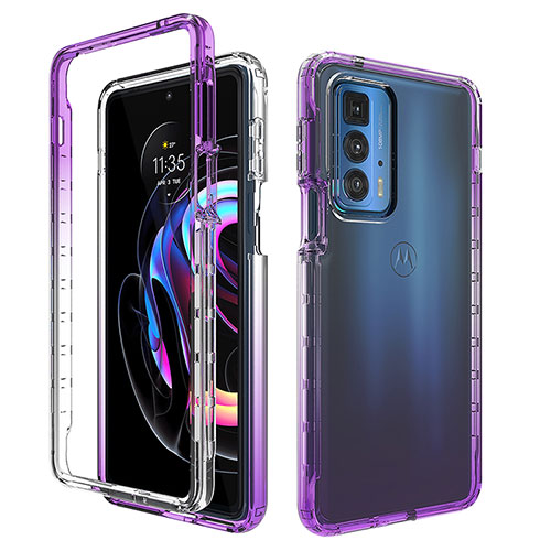 Ultra-thin Transparent Gel Gradient Soft Matte Finish Front and Back Case 360 Degrees Cover for Motorola Moto Edge S Pro 5G Purple