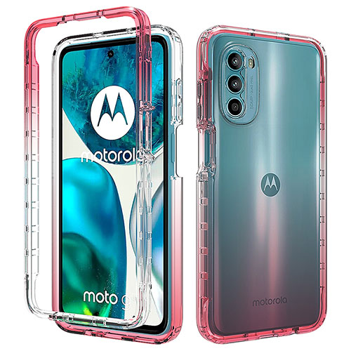 Ultra-thin Transparent Gel Gradient Soft Matte Finish Front and Back Case 360 Degrees Cover for Motorola MOTO G52 Red